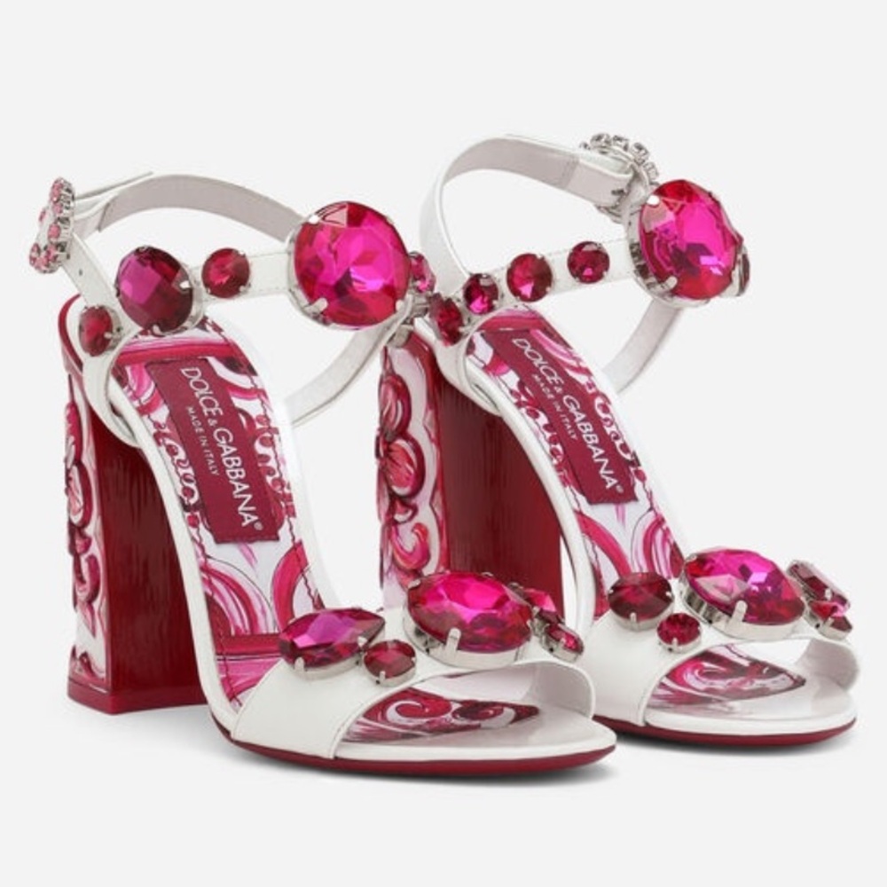 Dolce Gabbana pink crystal majolica sandals